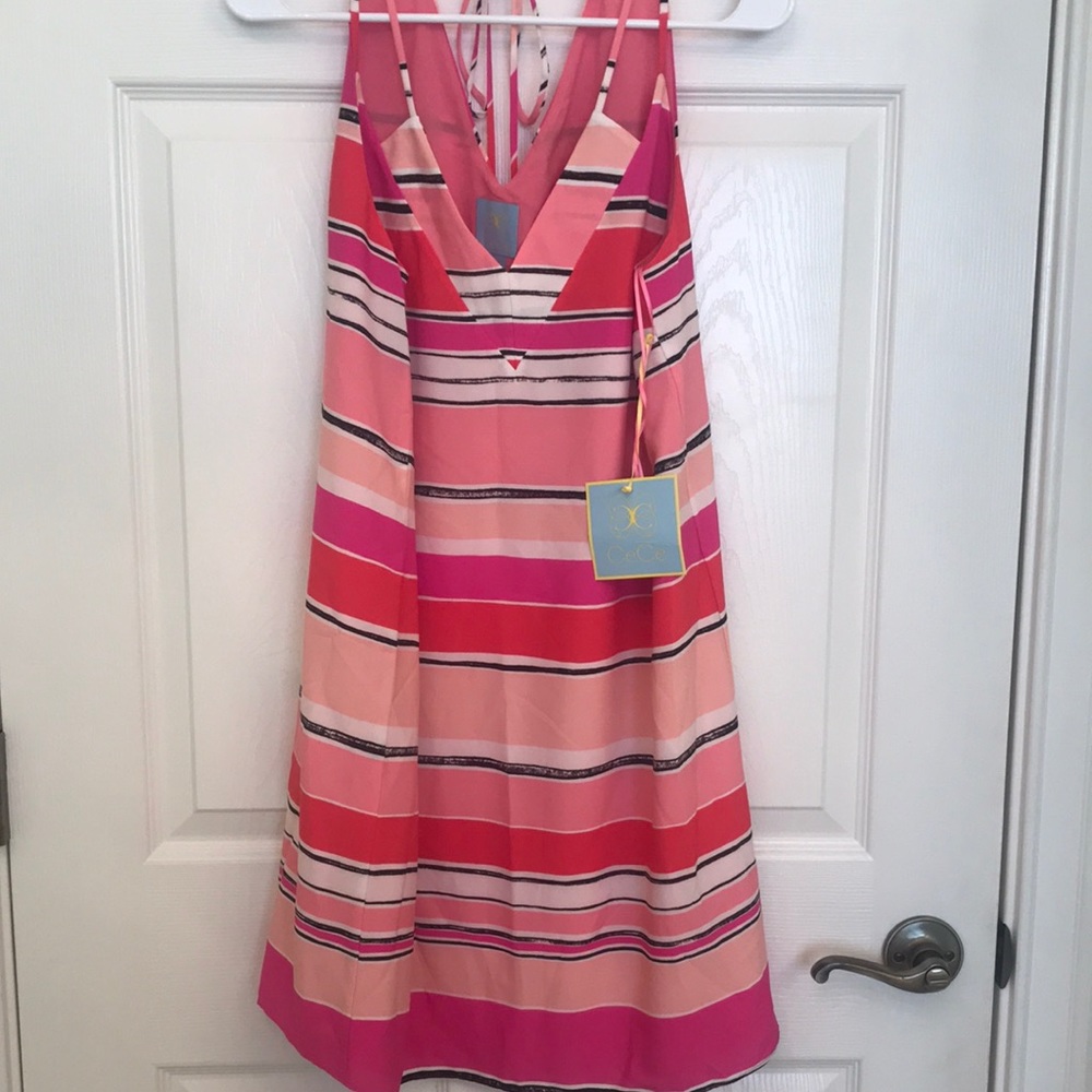 CeCe Pink,Orange Stripes Sleeveless dress NWT Sz10